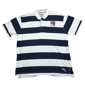 Old‎ Time Hockey NHL New York Rangers Polo Shirt XXL Blue White Striped Cotton